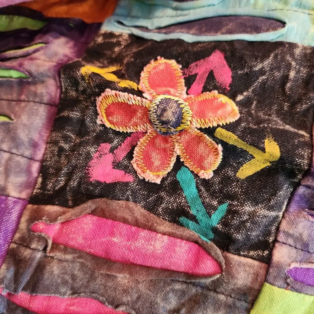 Crossbody Hobo Bag Retro Flower Power Patchwork Cotton Hippie Purse Handmade